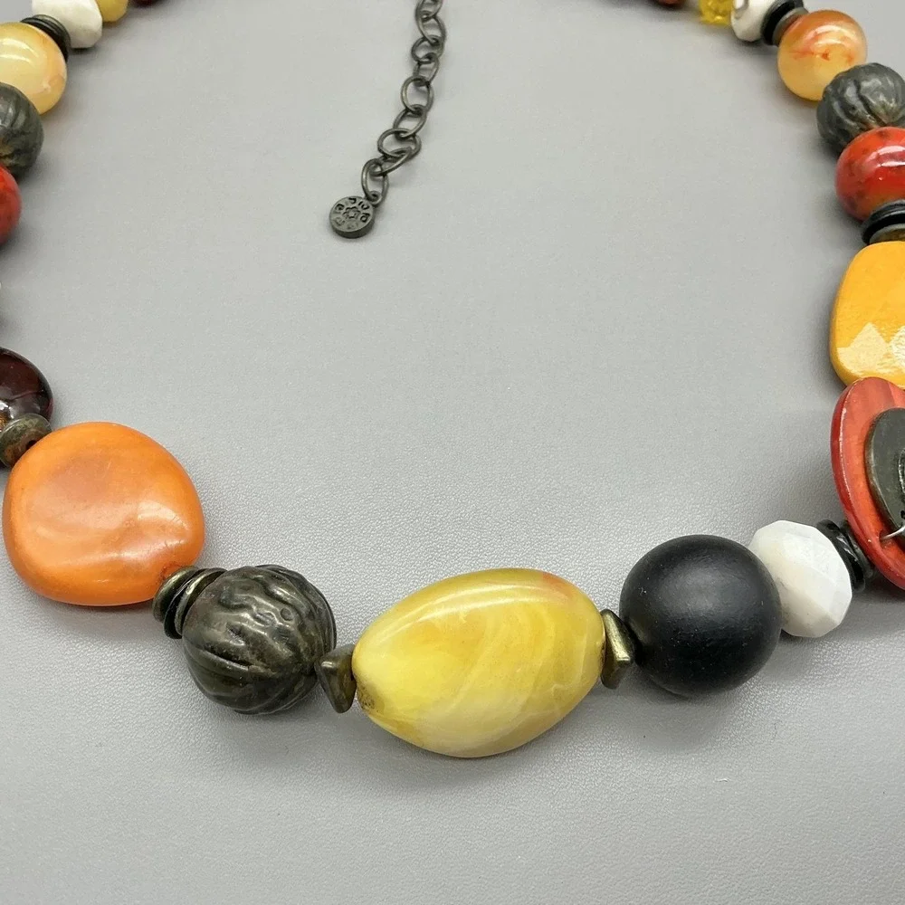 Necklace Chunky Beaded Multicolor Resin Statement Lobster Clasp Adjustable Boho